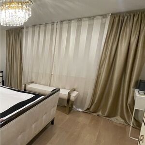 4 piece gold and ivory rod pocket curtain set